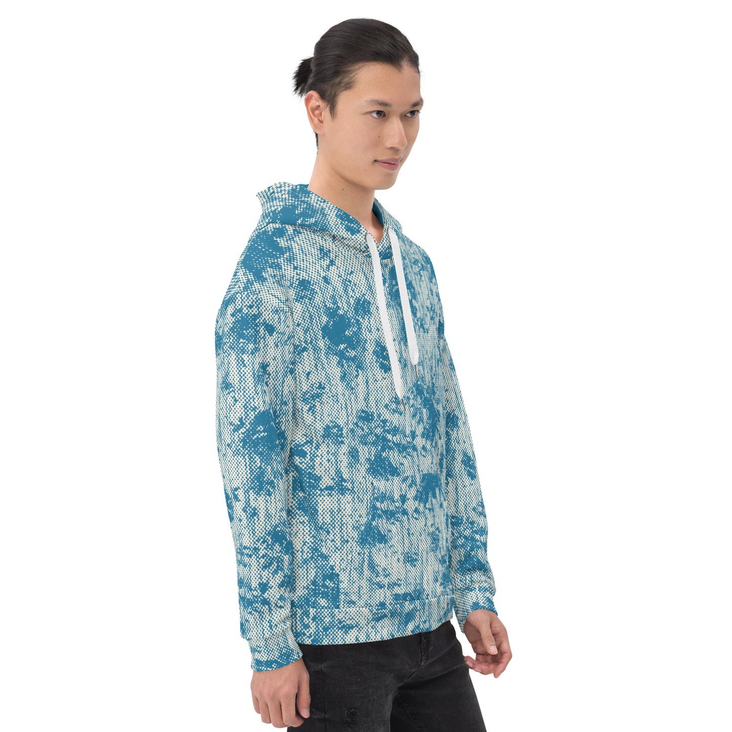 men's relaxed fit hoodie recycled all over print blue