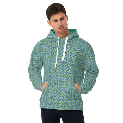 men's relaxed fit hoodie recycled all over print green front 