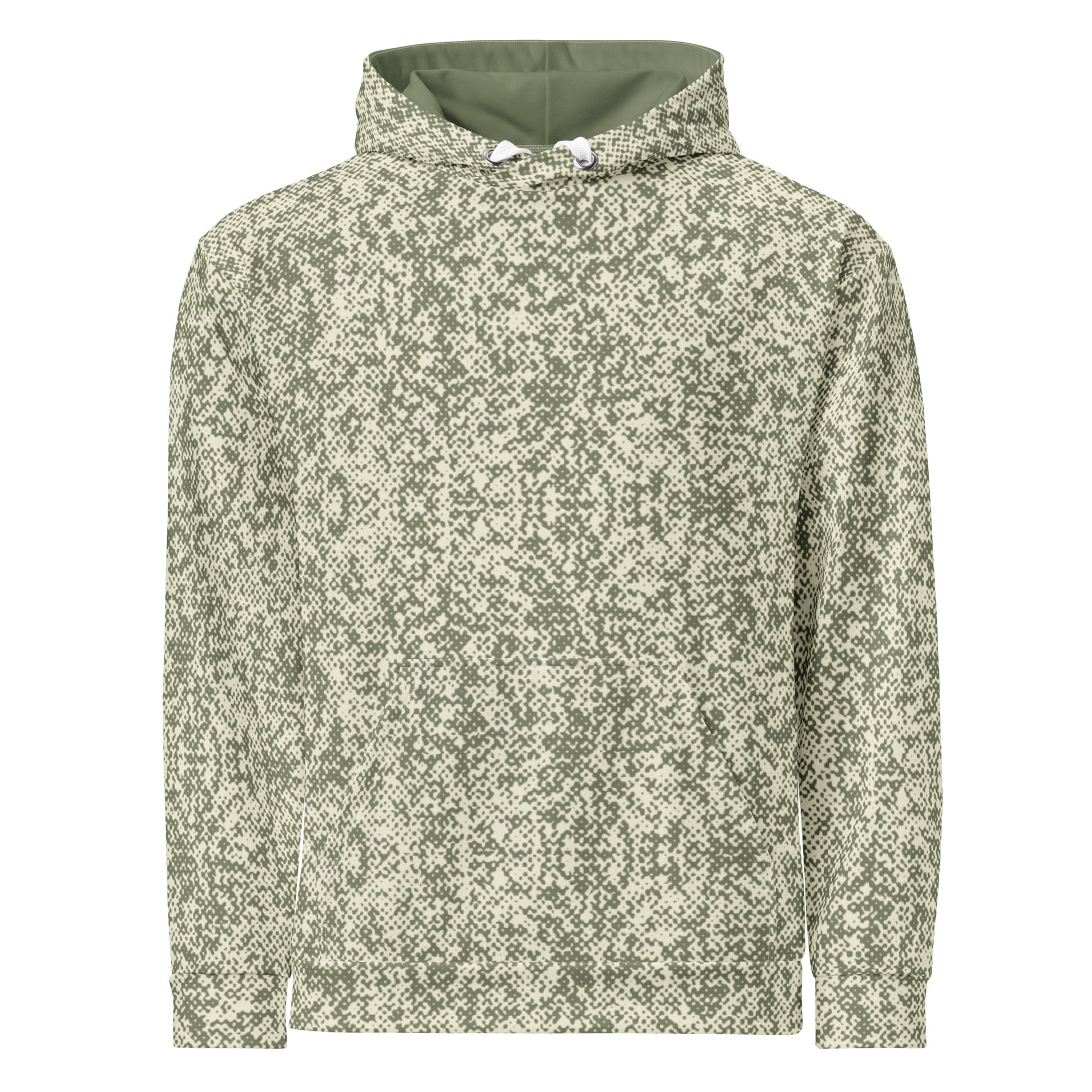 recycled all over print men's relaxed fit hoodie green front