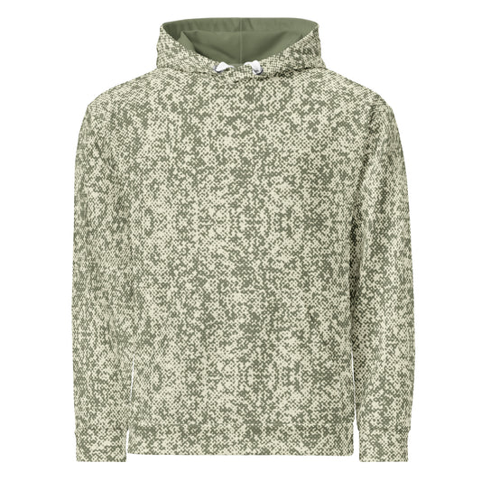 recycled all over print men's relaxed fit hoodie green front