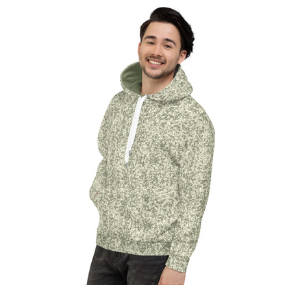 recycled all over print men's relaxed fit hoodie green left