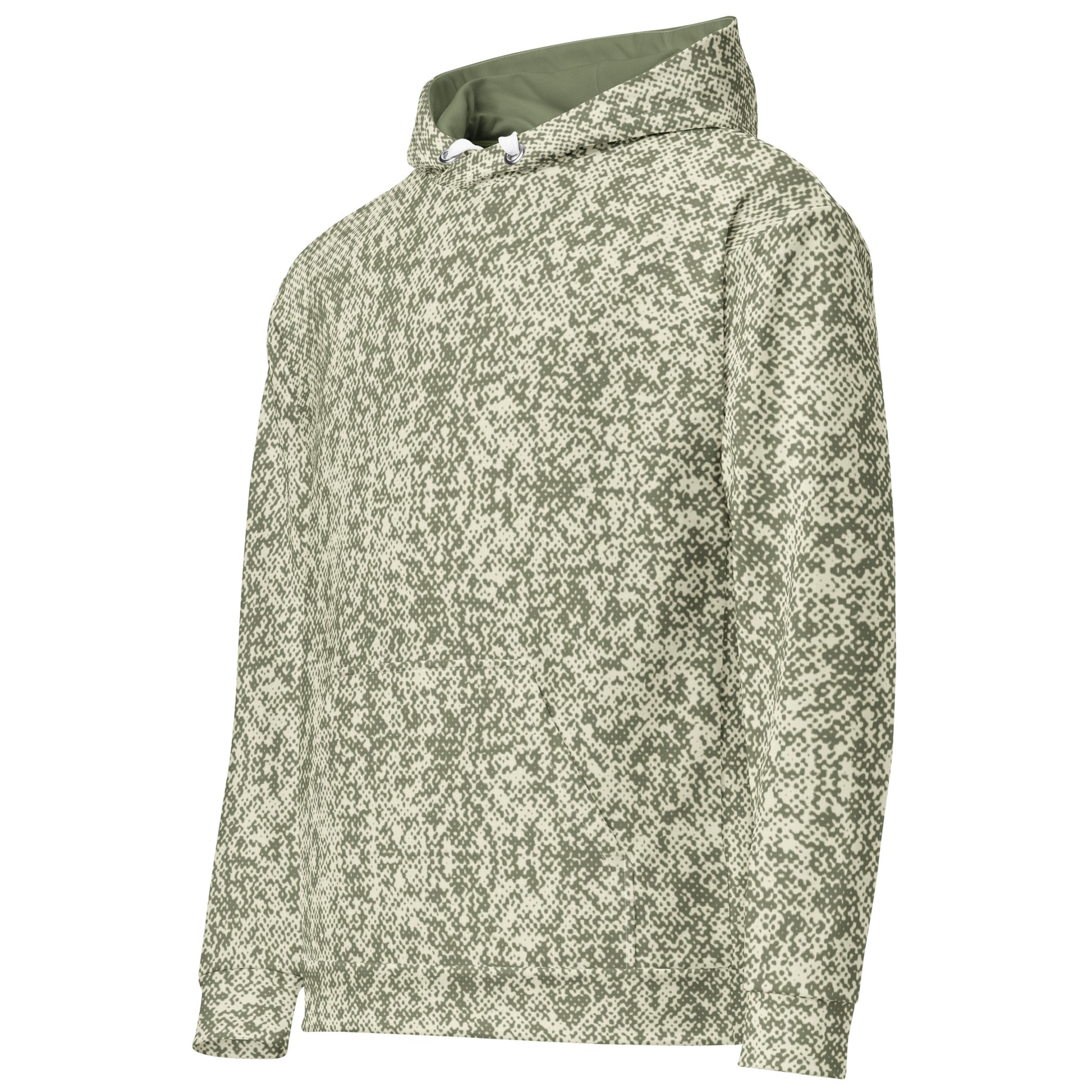 recycled all over print men's relaxed fit hoodie green left front