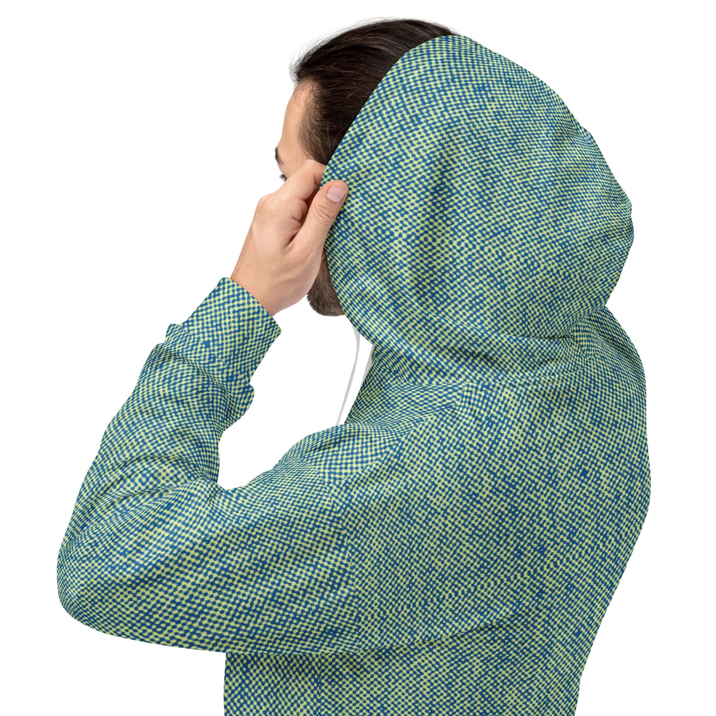 men's relaxed fit hoodie recycled all over print green back