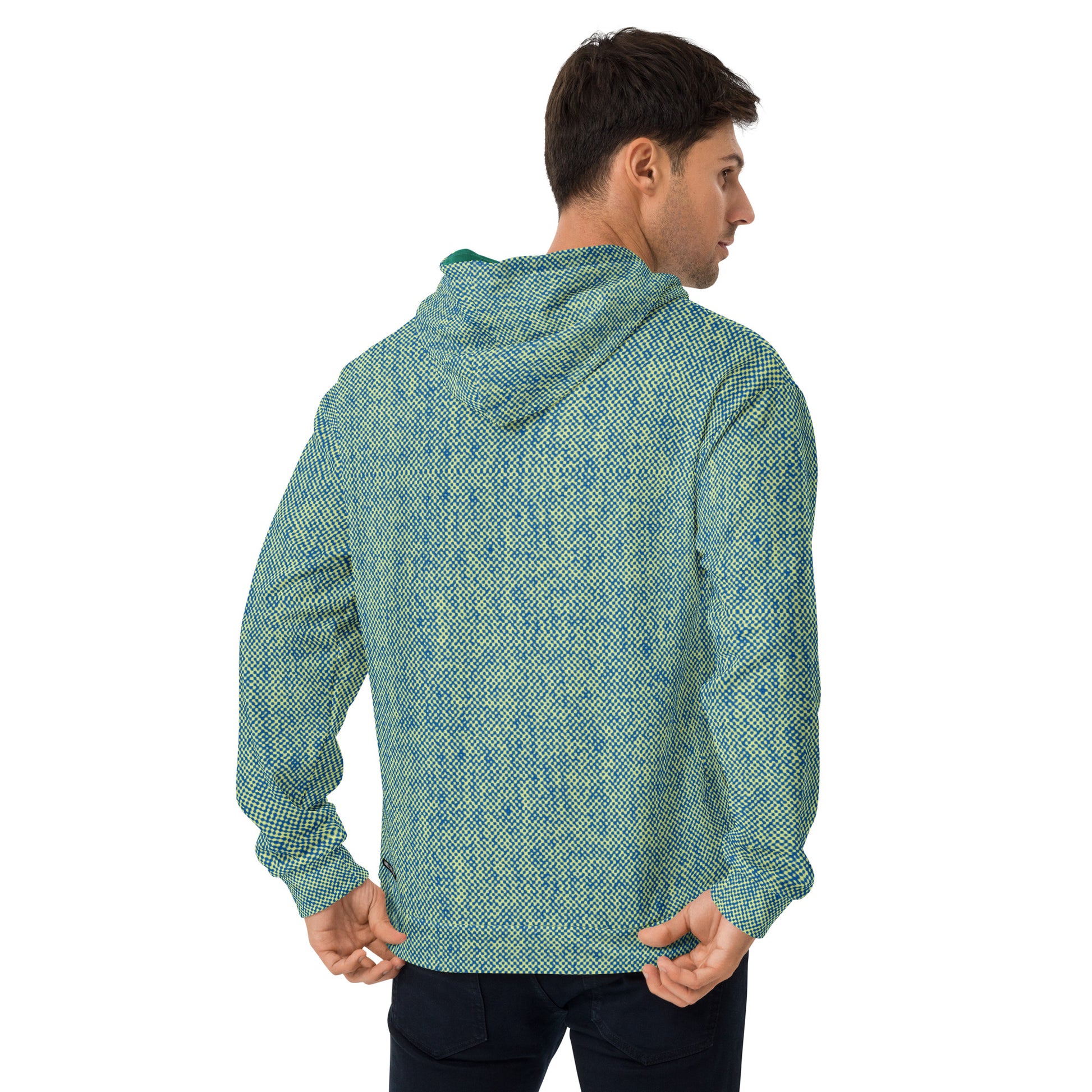 men's relaxed fit hoodie recycled all over print green back