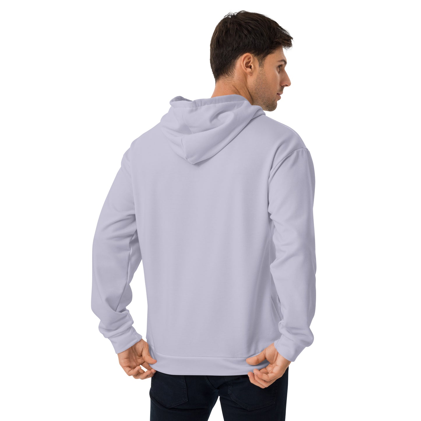 men's recycled all over print relaxed fit hoodie lavender back