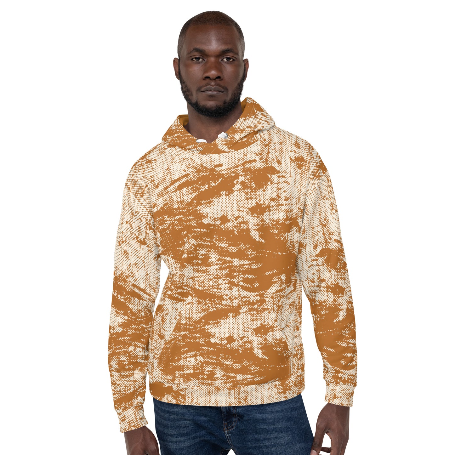 men's relaxed fit hoodie recycled all over print abstract orange