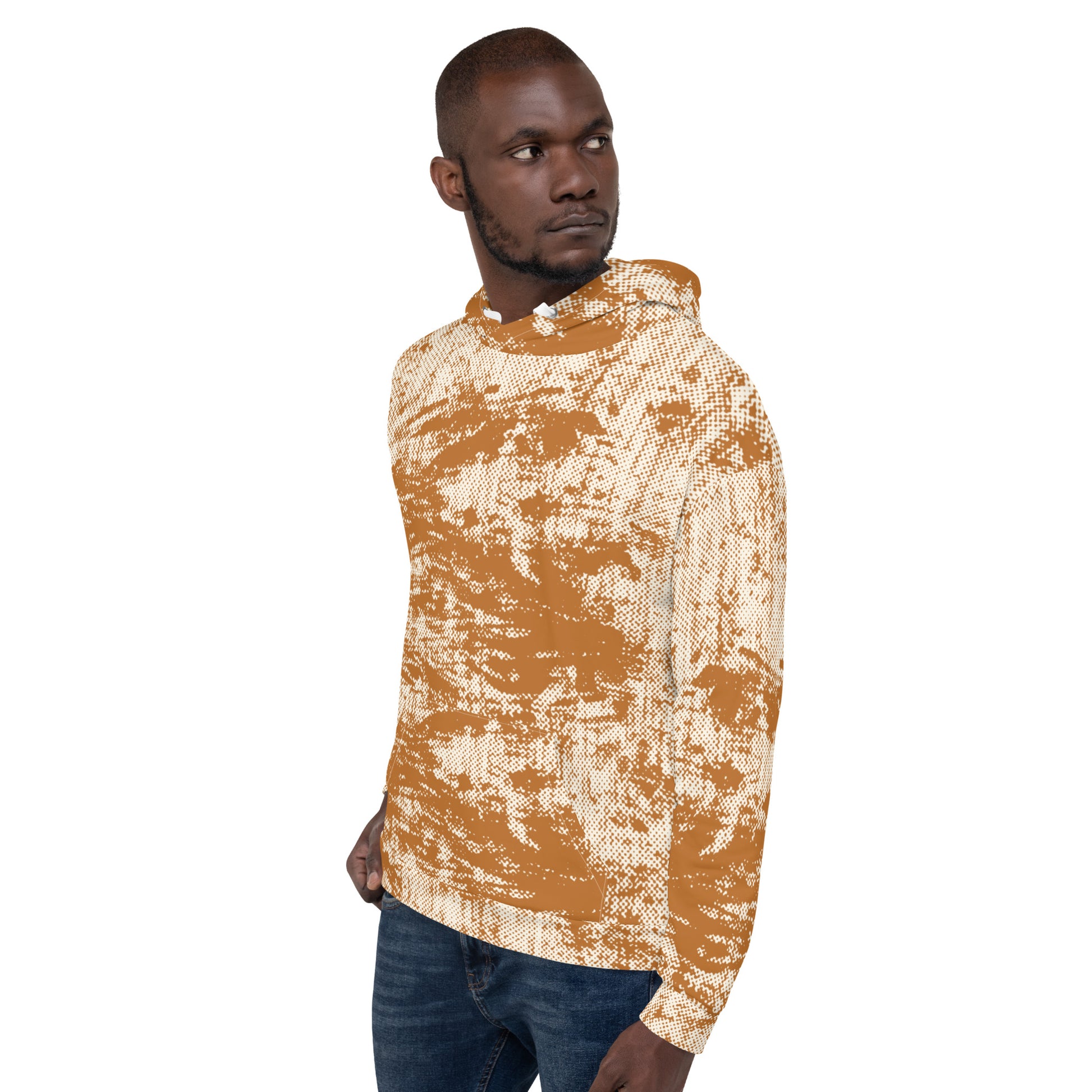 men's relaxed fit hoodie recycled all over print abstract orange