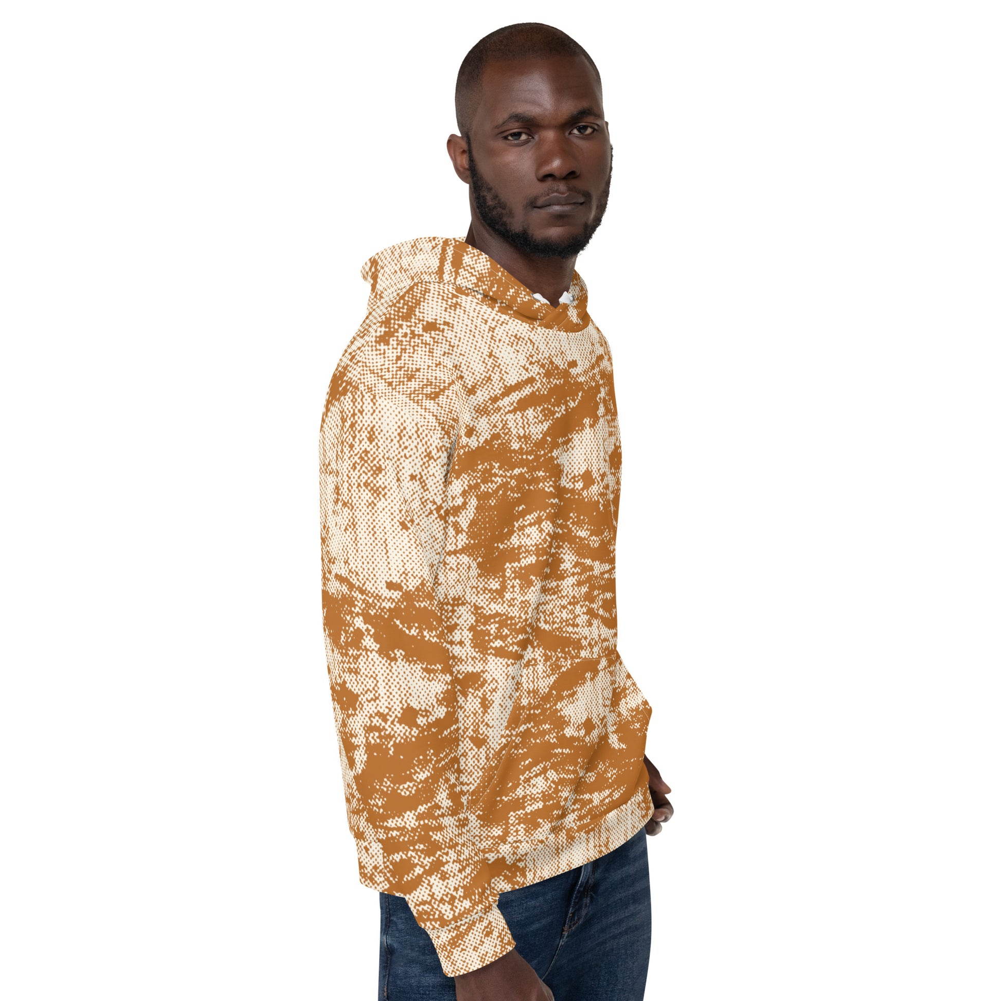 men's relaxed fit hoodie recycled all over print abstract orange