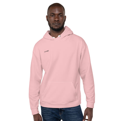 recycled all over print men's relaxed fit hoodie pink front 