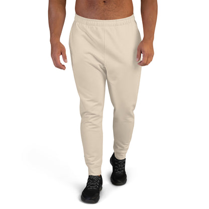 recycled all over print men's slim fit joggers beige front