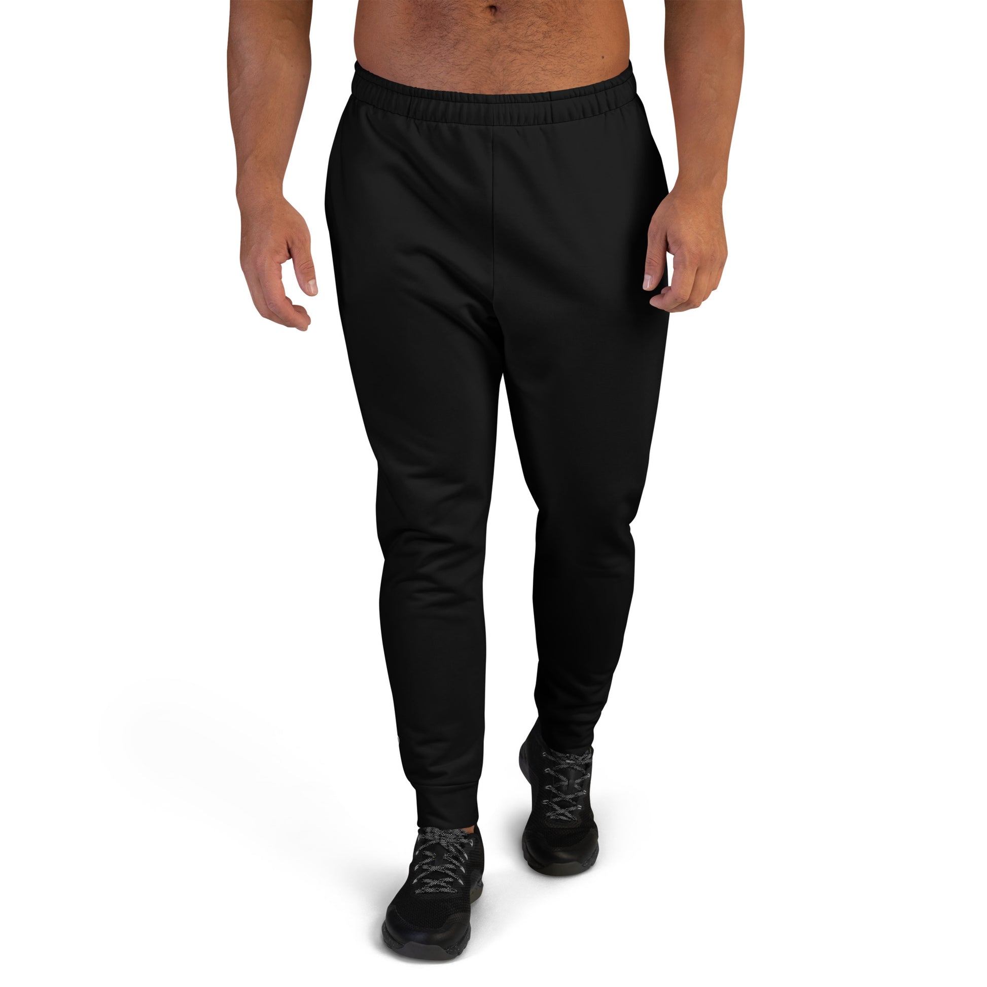 recycled all over print men's slim fit joggers black front