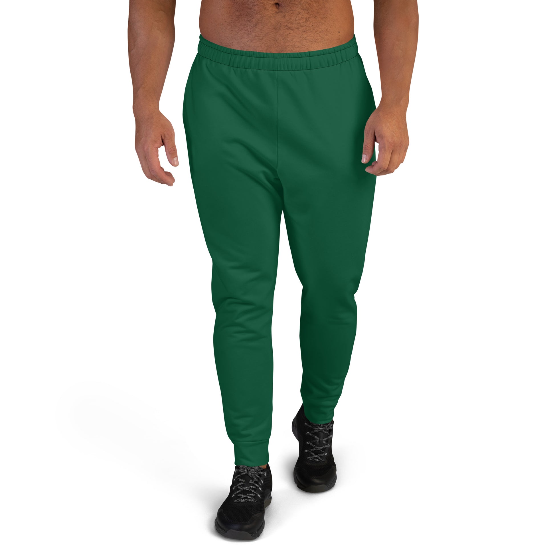 recycled all over print men's slim fit joggers green front