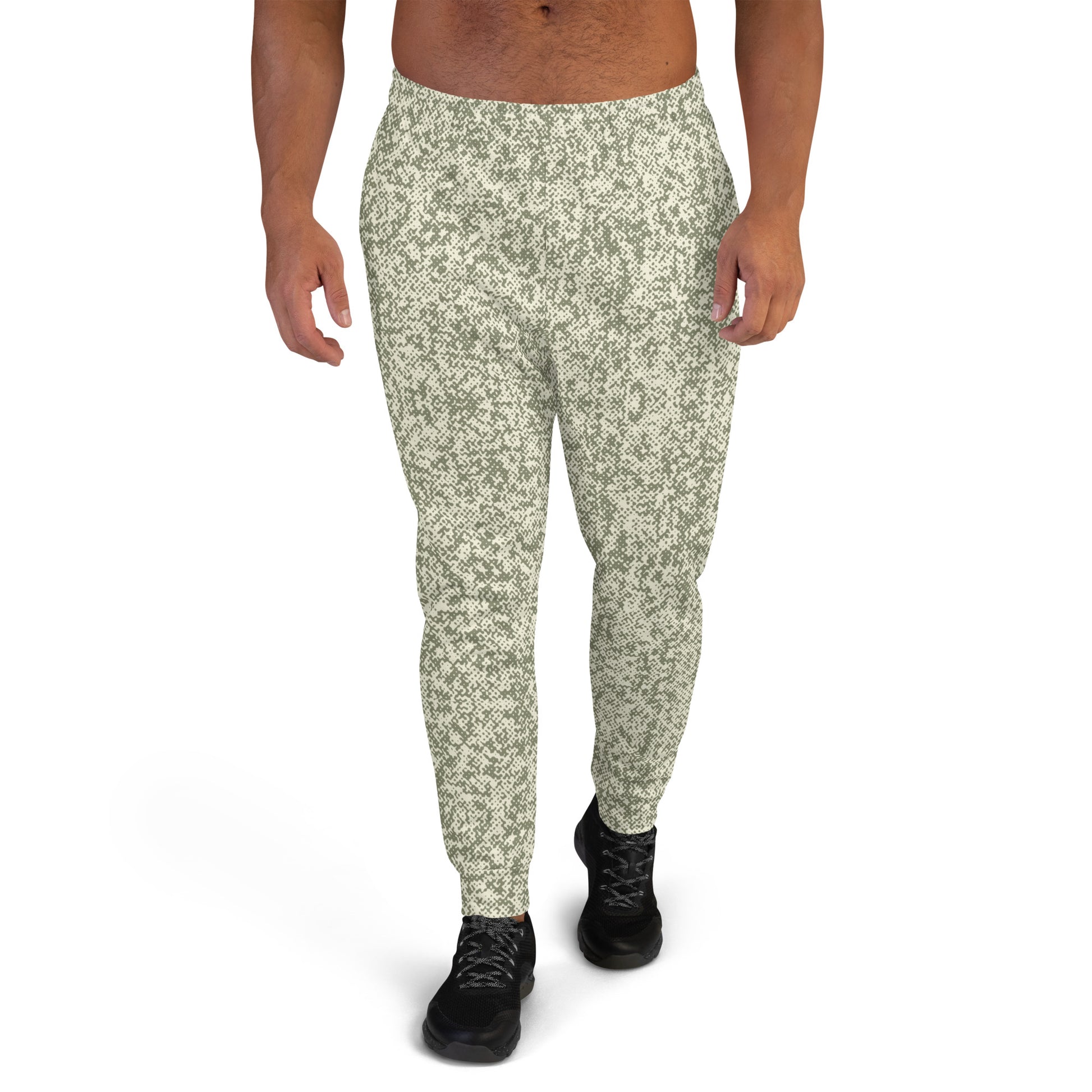 men's slim fit joggers recycled all over print green front 