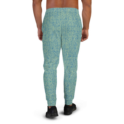 recycled all over print men's slim fit joggers green front back