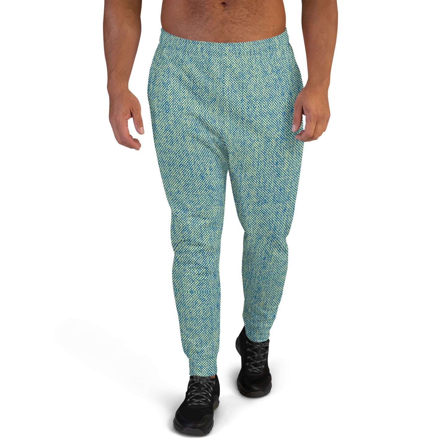 recycled all over print men's slim fit joggers green front