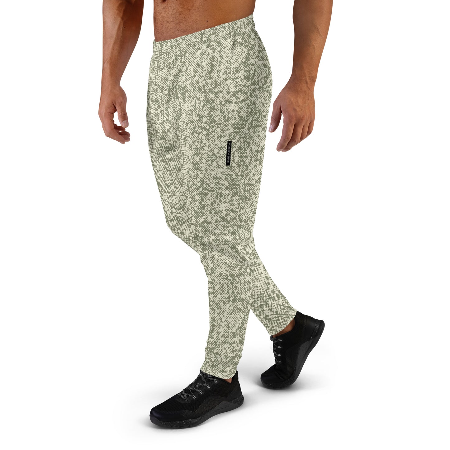 men's slim fit joggers recycled all over print green left