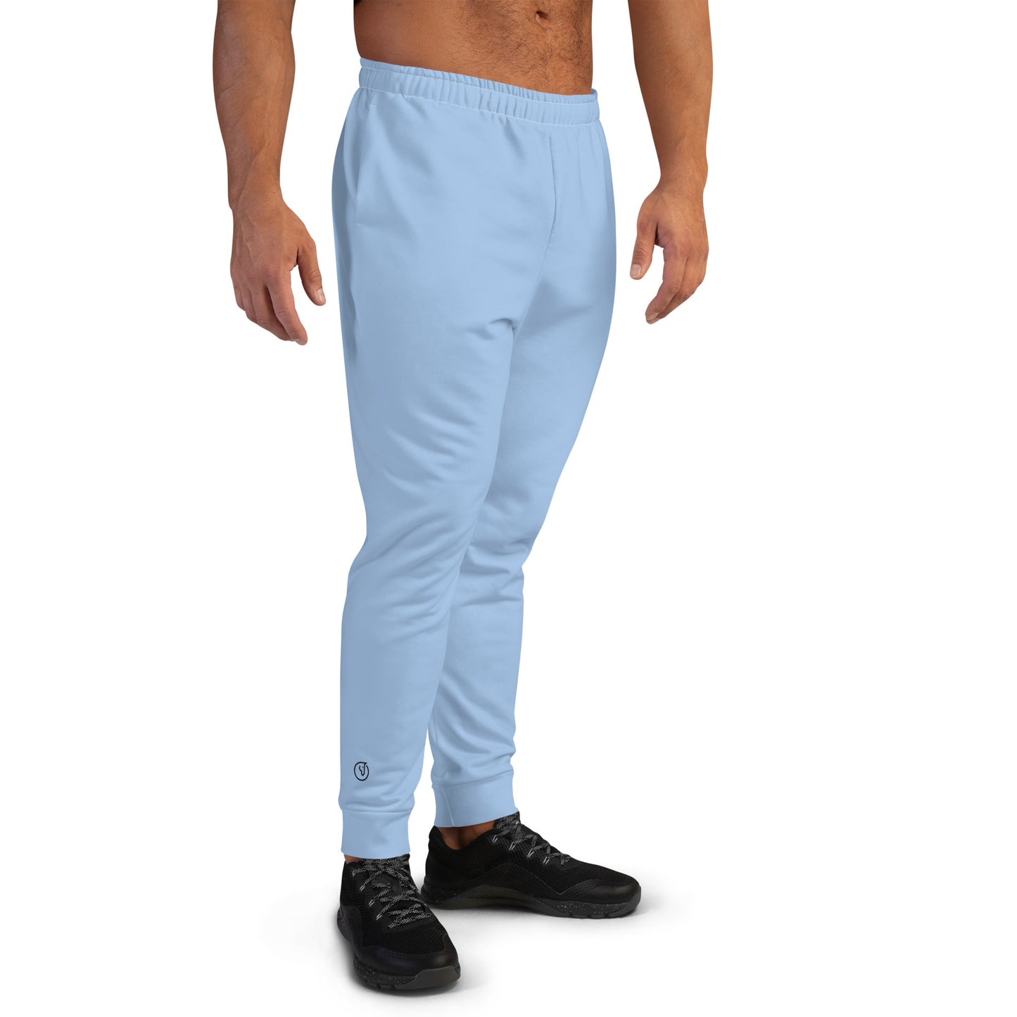 recycled all over print men's slim fit joggers light blue right