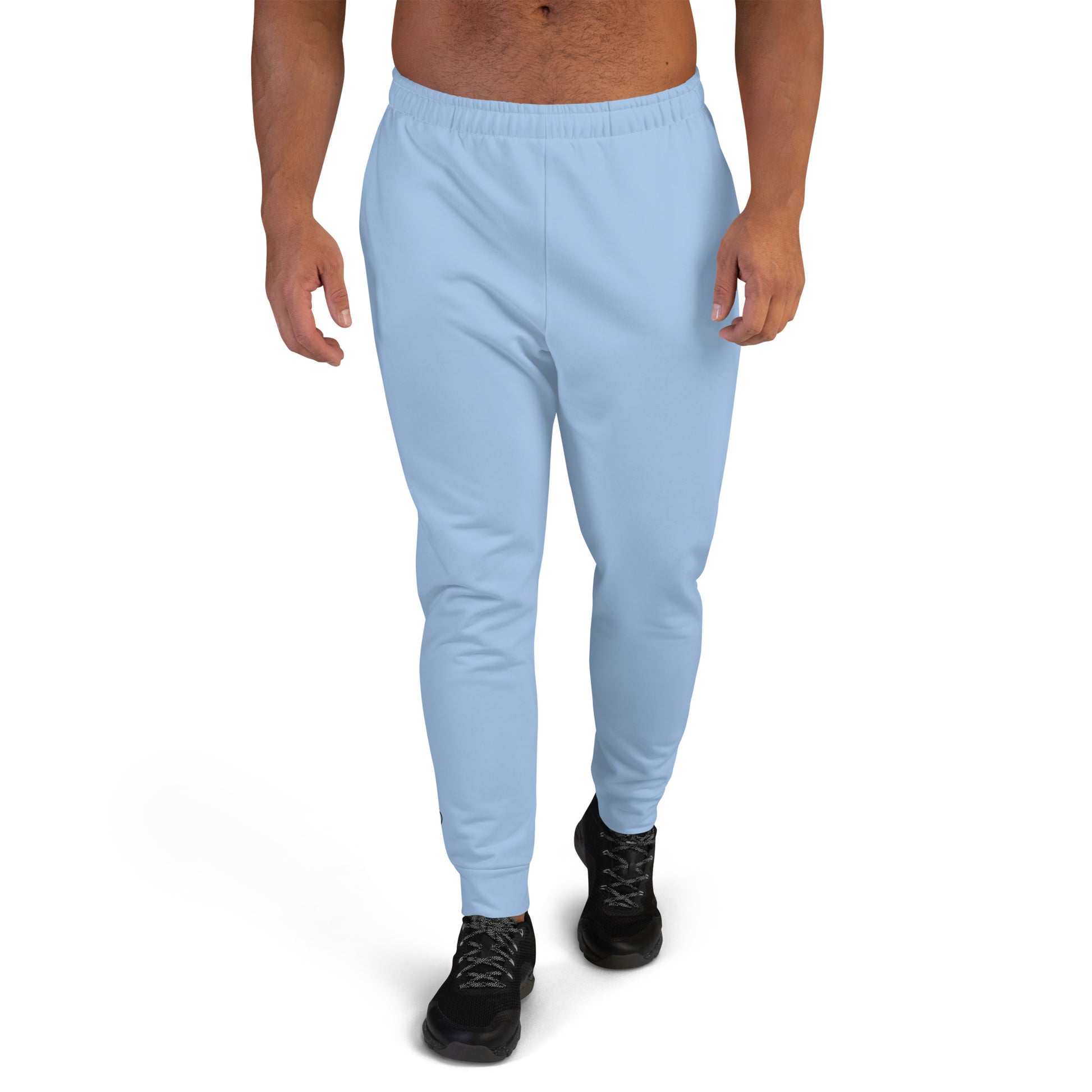 recycled all over print men's slim fit joggers light blue front