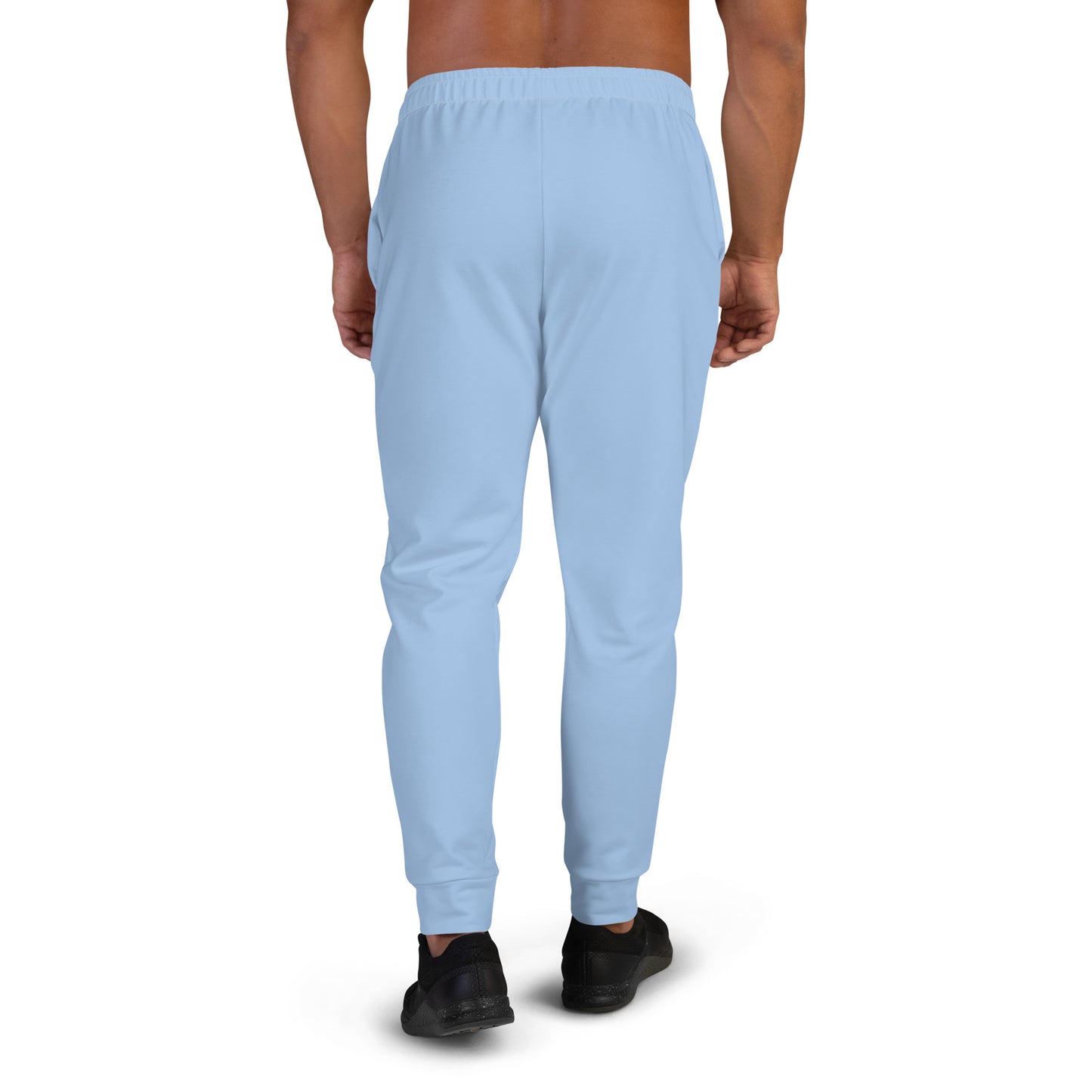 recycled all over print men's slim fit joggers light blue back