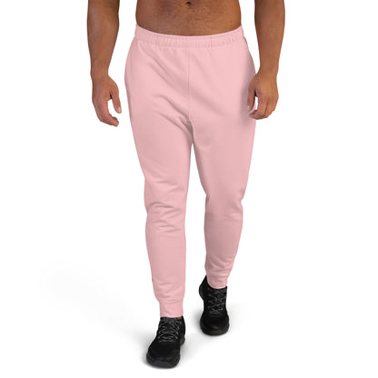 recycled all over print men's slim fit joggers pink front 