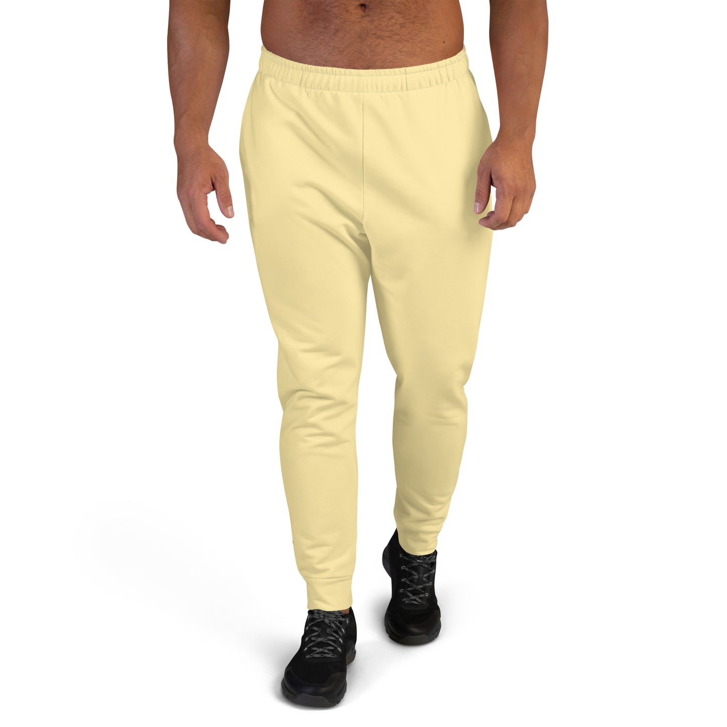 recycled all over print men's slim fit joggers yellow front