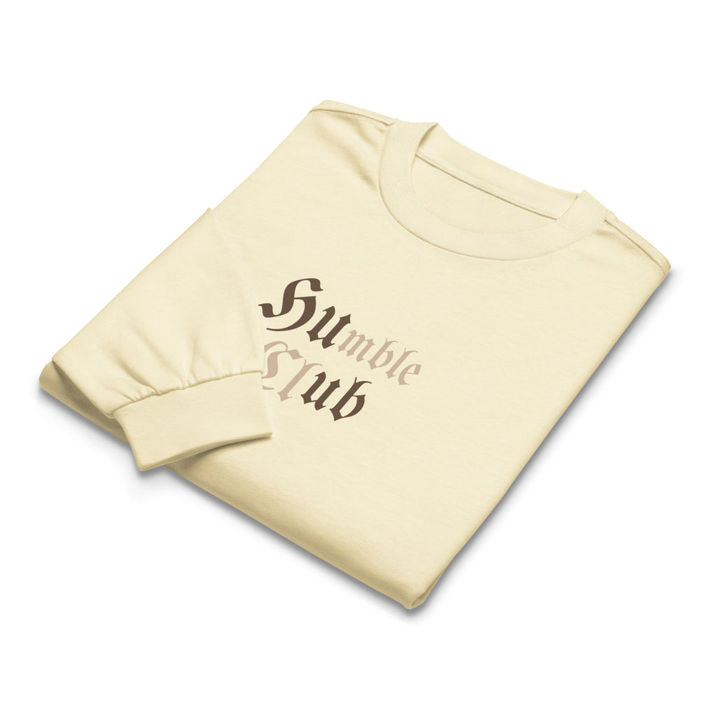 folded view of men's minimal beige sweatshirt 