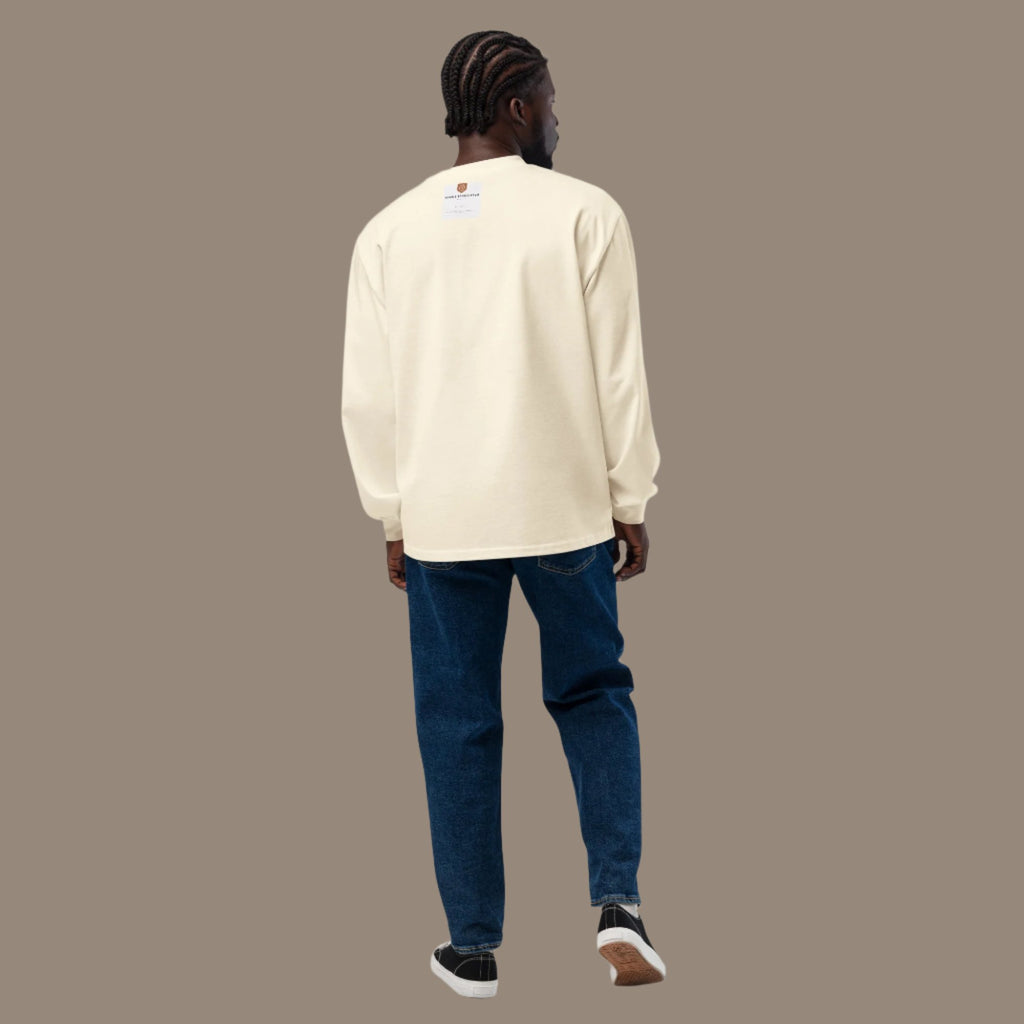 back view of men's beige fleece sweatshirt for men