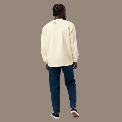 back view of men's beige fleece sweatshirt for men
