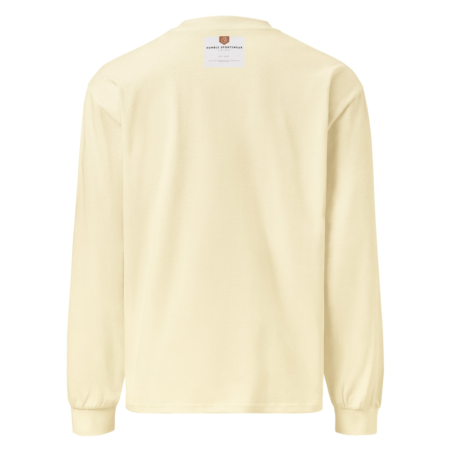 back view of heavyweight beige crewneck sweater