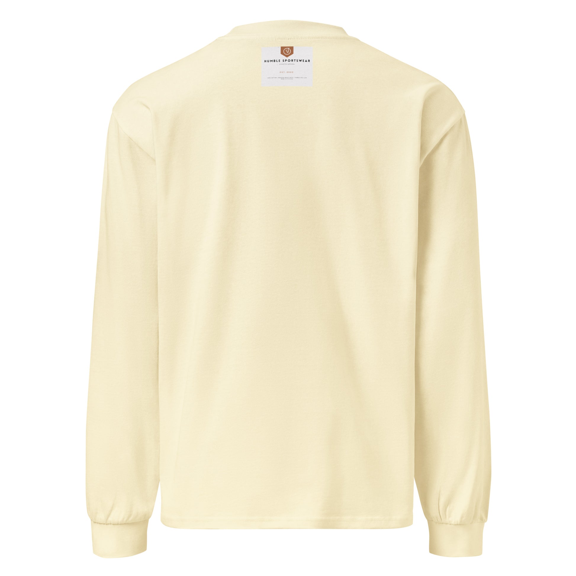 back view of heavyweight beige crewneck sweater