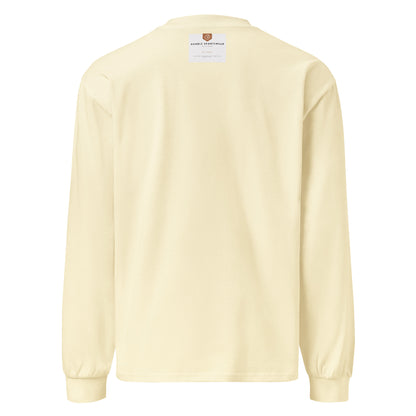 back view of heavyweight beige crewneck sweater