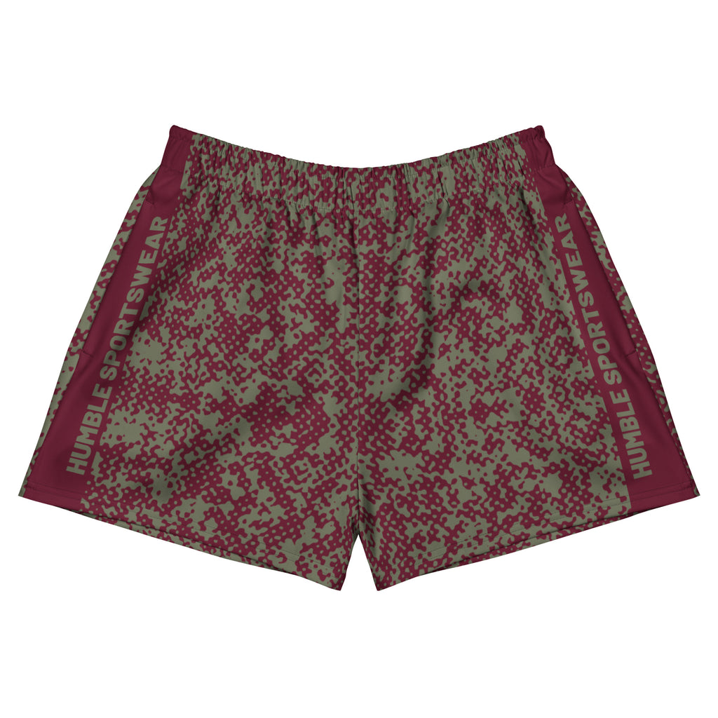 men's camo red athletic shorts front view 