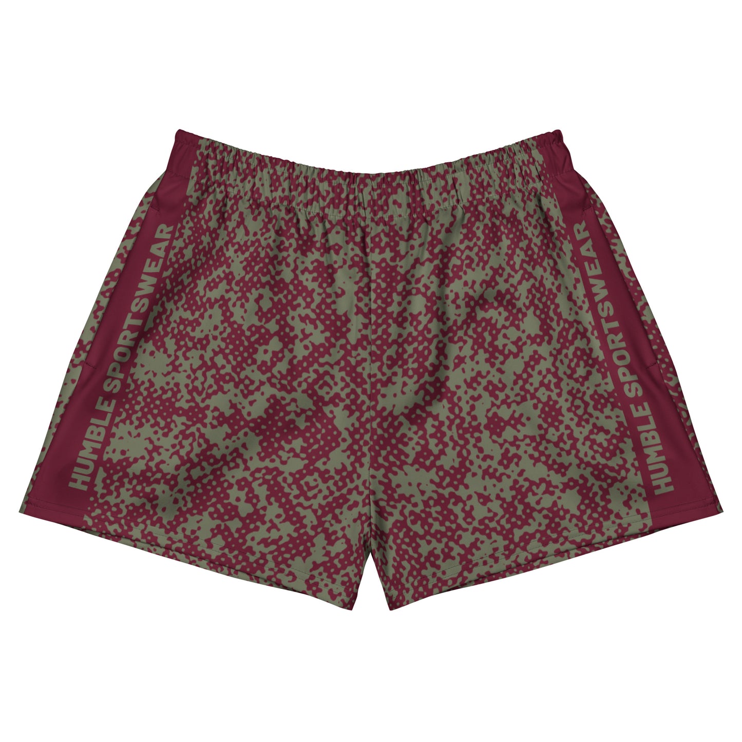 men's camo red athletic shorts front view 