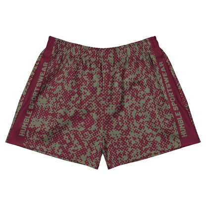 men's camo red athletic shorts front view 