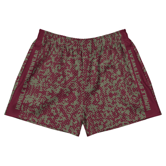 men's camo red athletic shorts front view 
