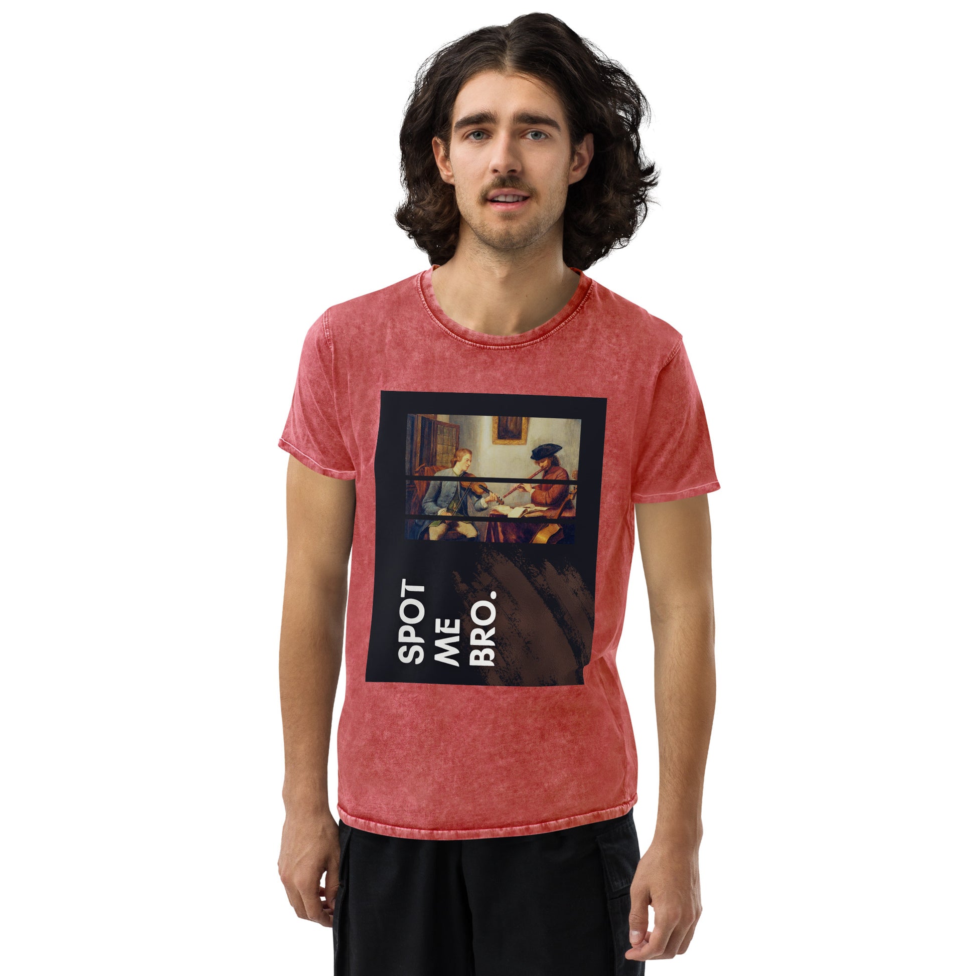 men's denim t-shirt red