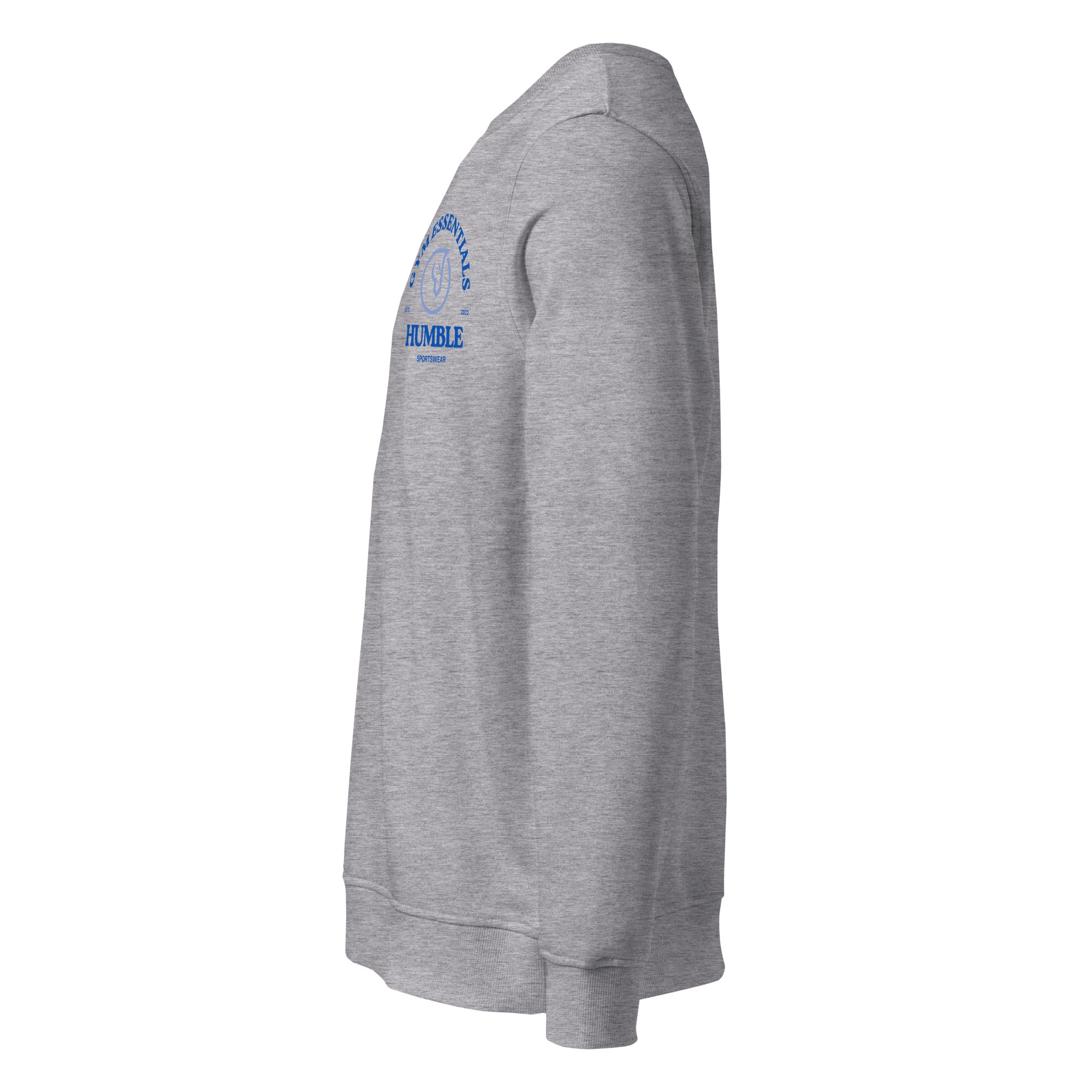 side view of men's crewneck fleece sweater 