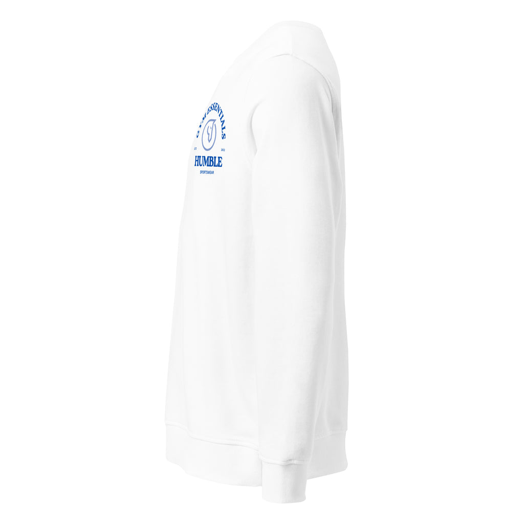 side view of men's white long sleeve fleece top