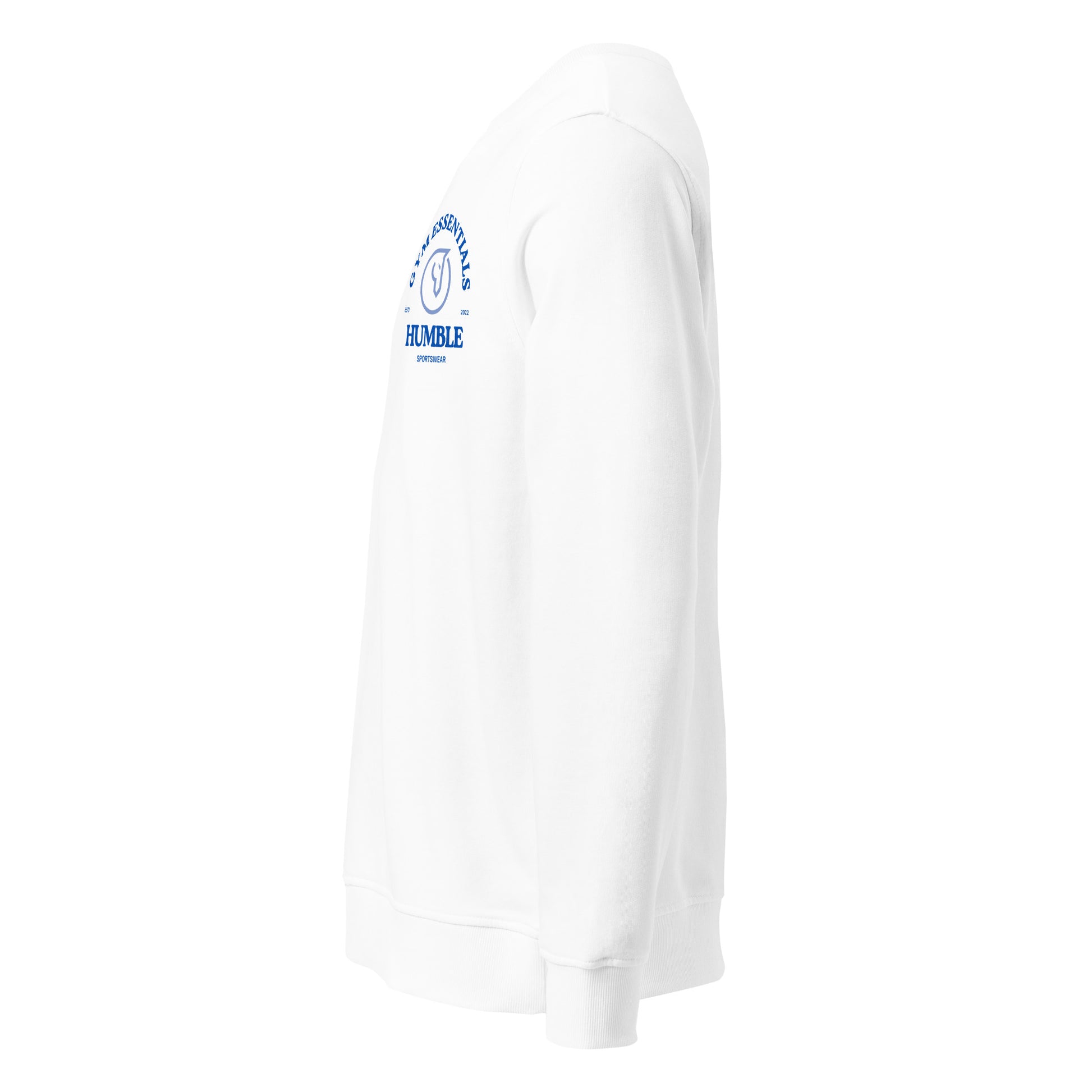 side view of men's white long sleeve fleece top