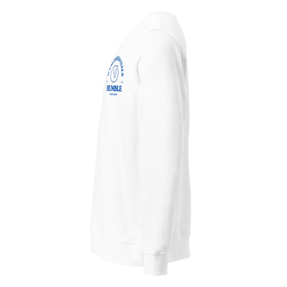 side view of men's white long sleeve fleece top