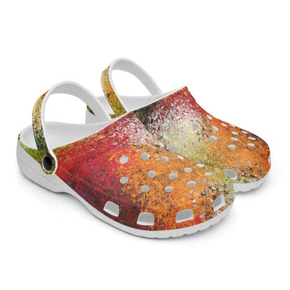 men's lightweight clogs red abstract with white base 