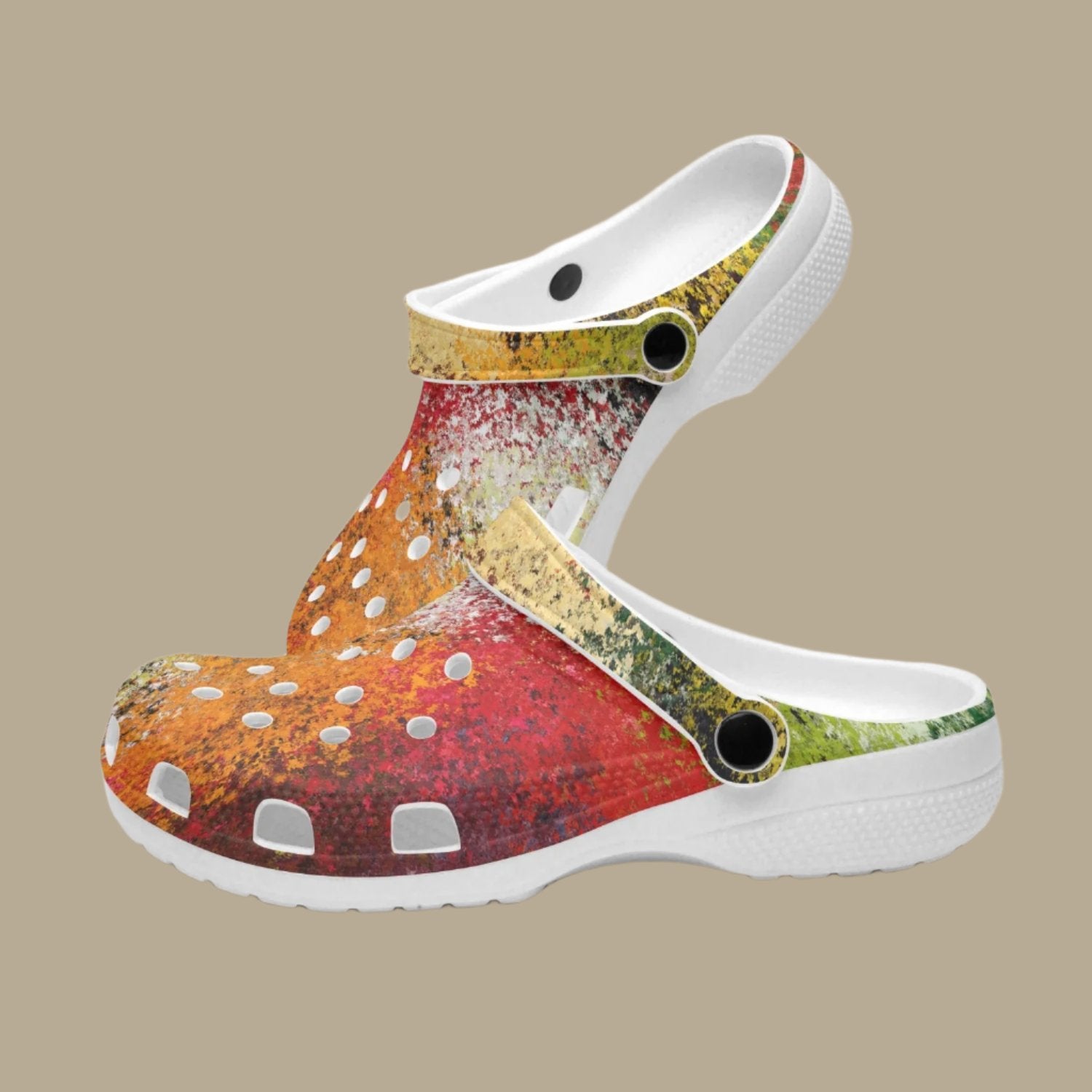 men's lightweight clogs red abstract with white base 