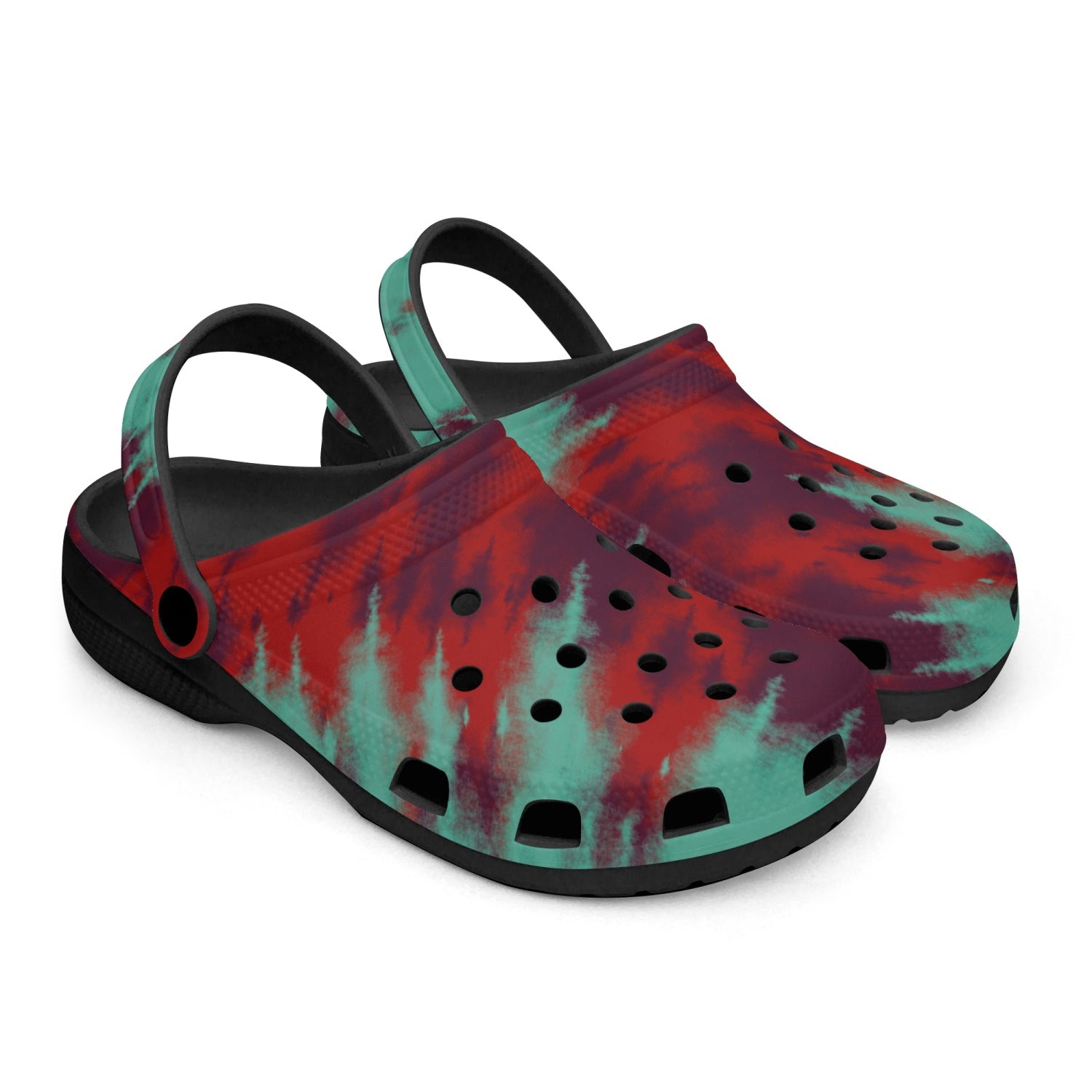 men's lightweight clogs tie dye red with black base 