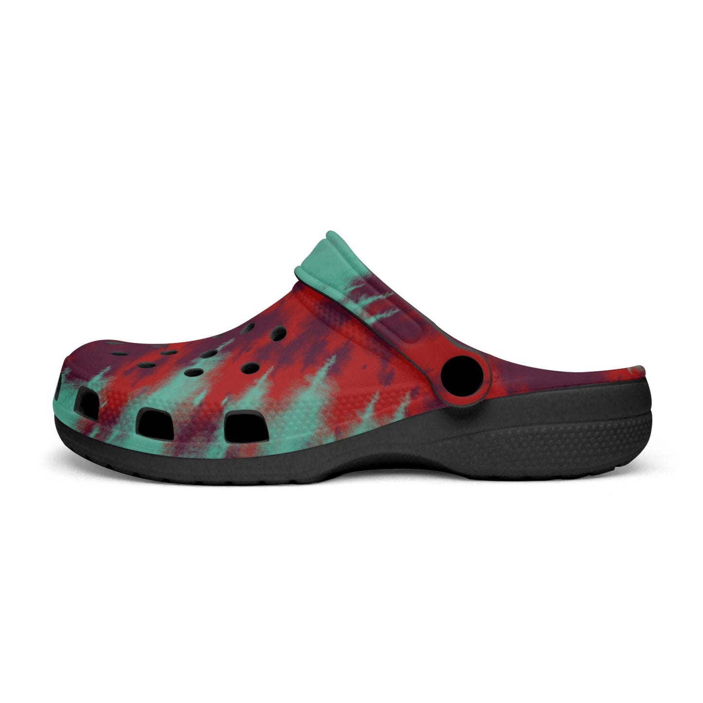 men's lightweight clogs tie dye red with black base 