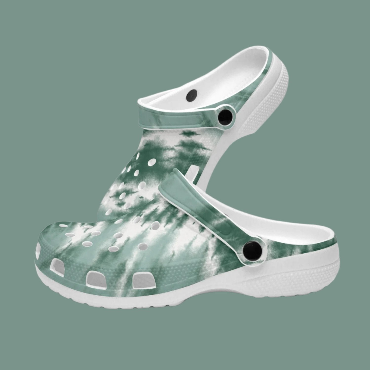 men's lightweight clogs tie dye sage with heel support