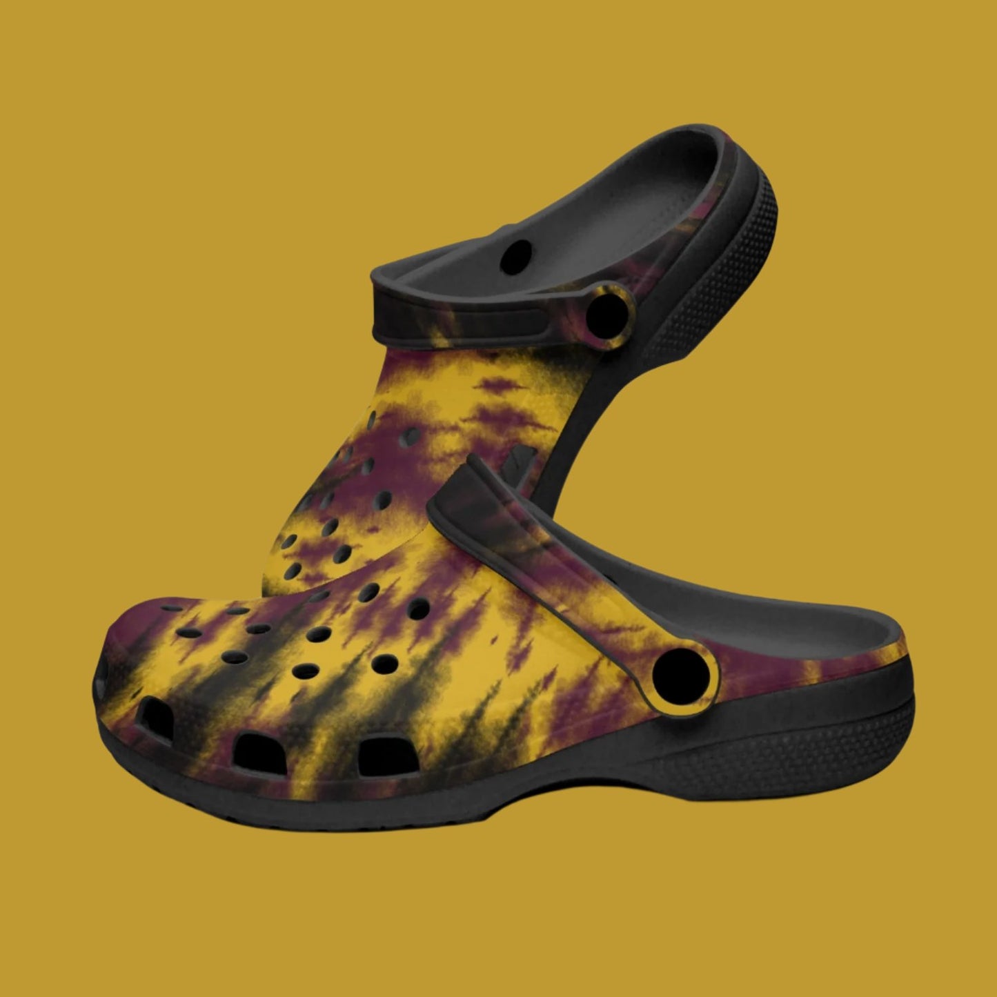 men's lightweight clogs tie-dye gold with black base 