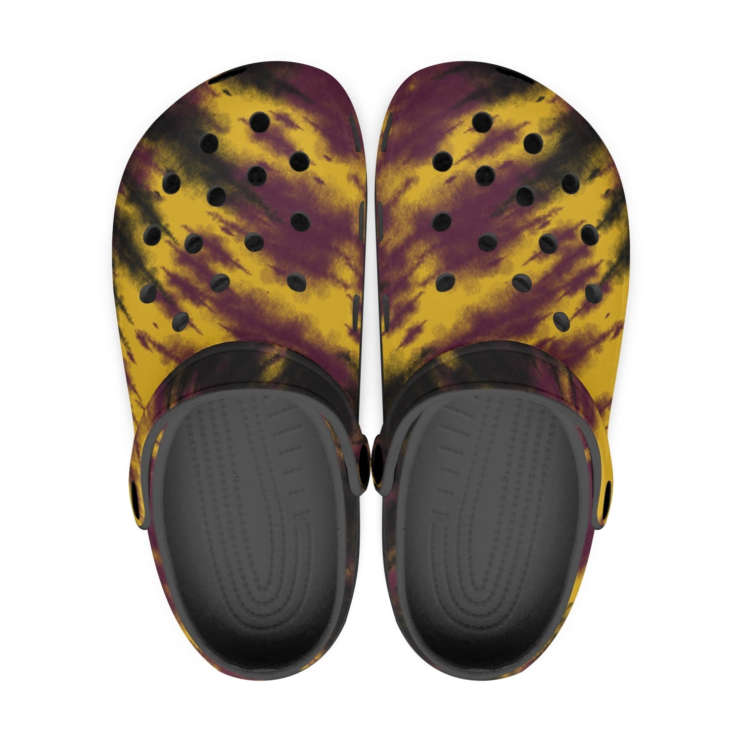 men's lightweight clogs tie-dye gold with black base 