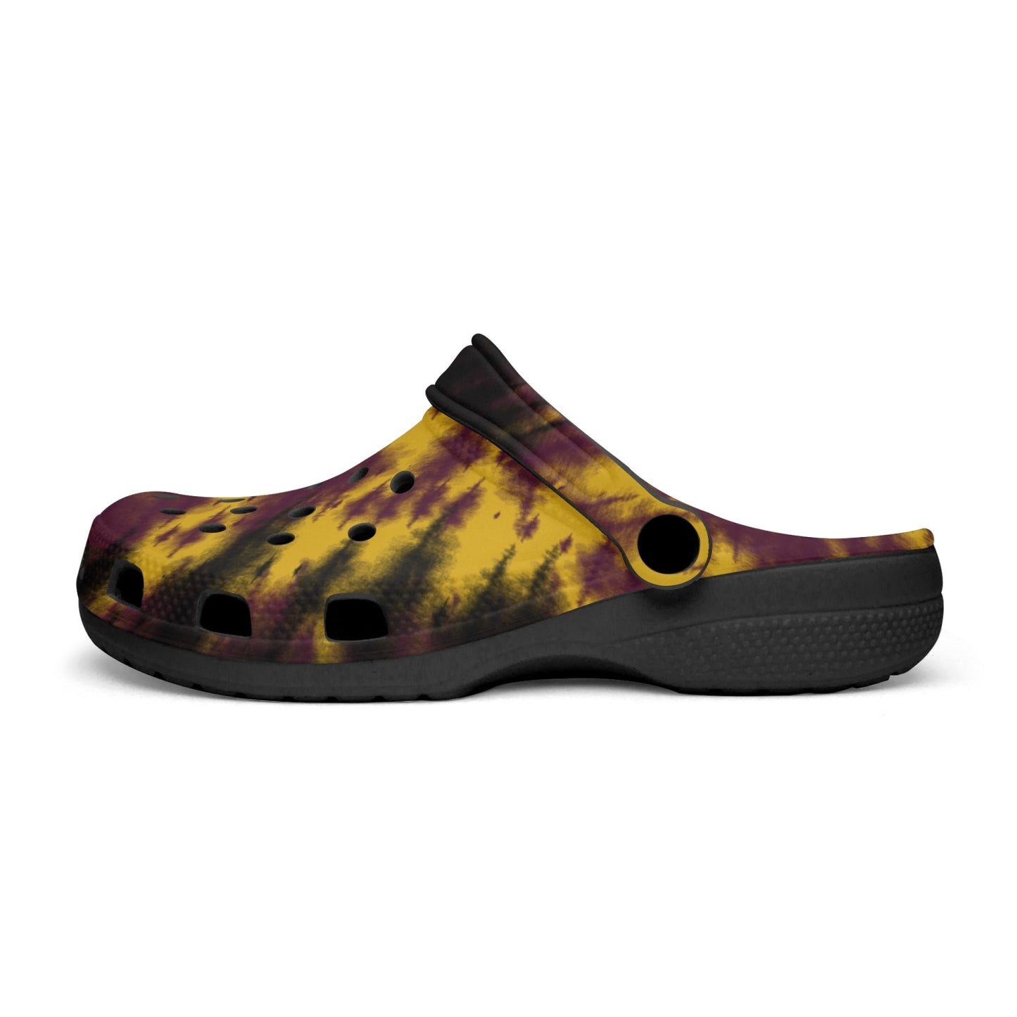 men's lightweight clogs tie-dye gold with black base 