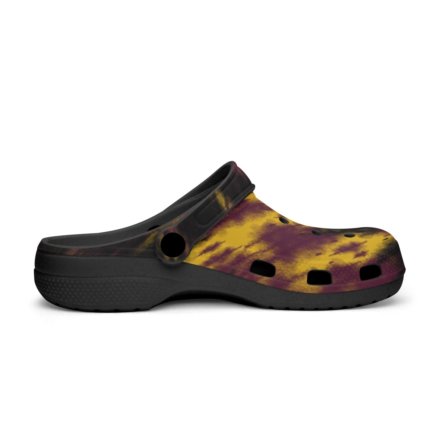 men's lightweight clogs tie-dye gold with black base 