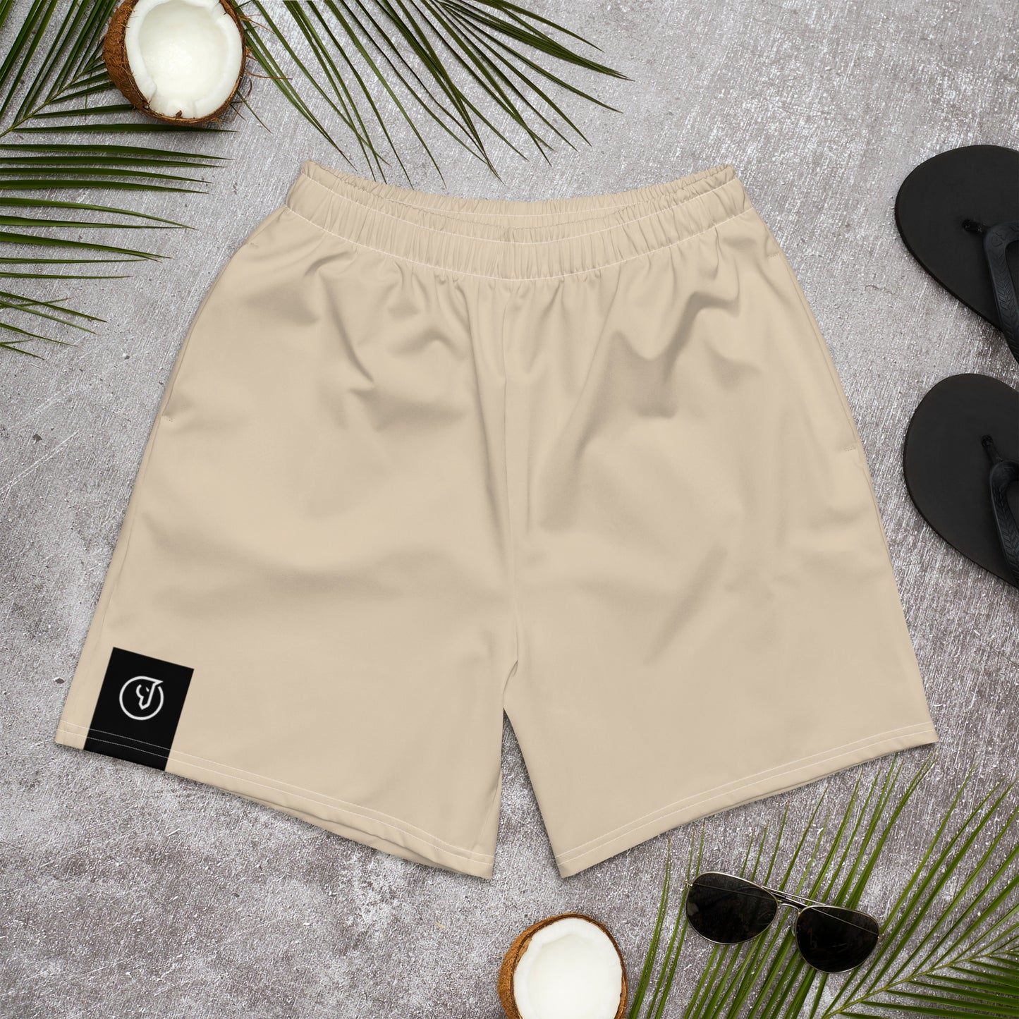 men's long athletic shorts beige 